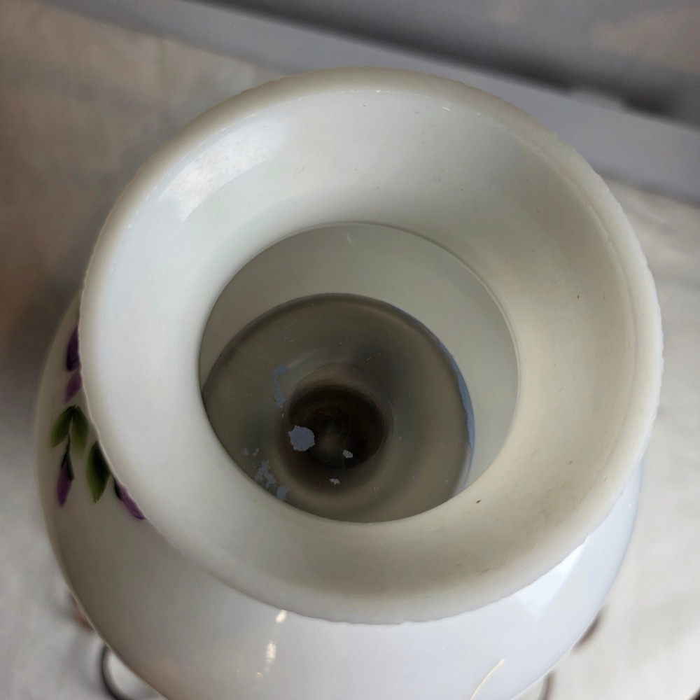 Vintage Petite Hand Painted Purple Violet Milk Glass Hurricane Lamp Brass Base - Picture 10 of 15